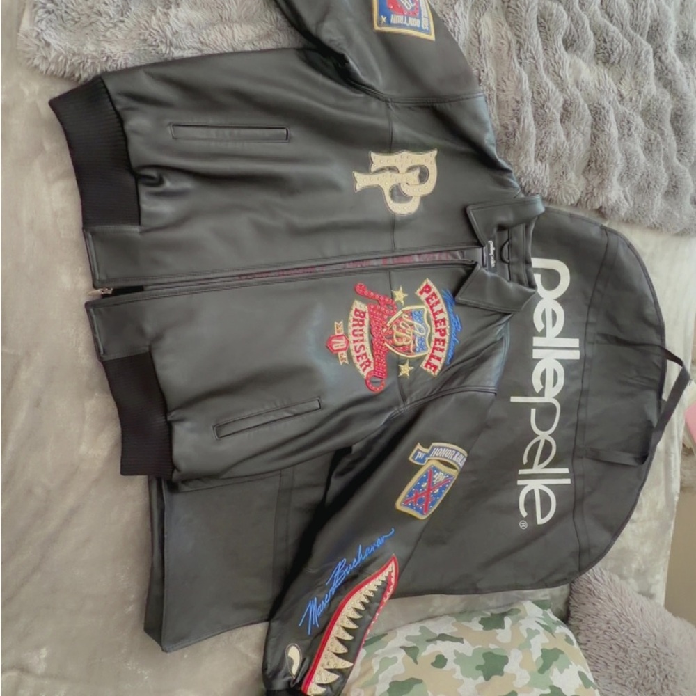 Pelle Pelle Black Bomber Jacket with Colorful Patches